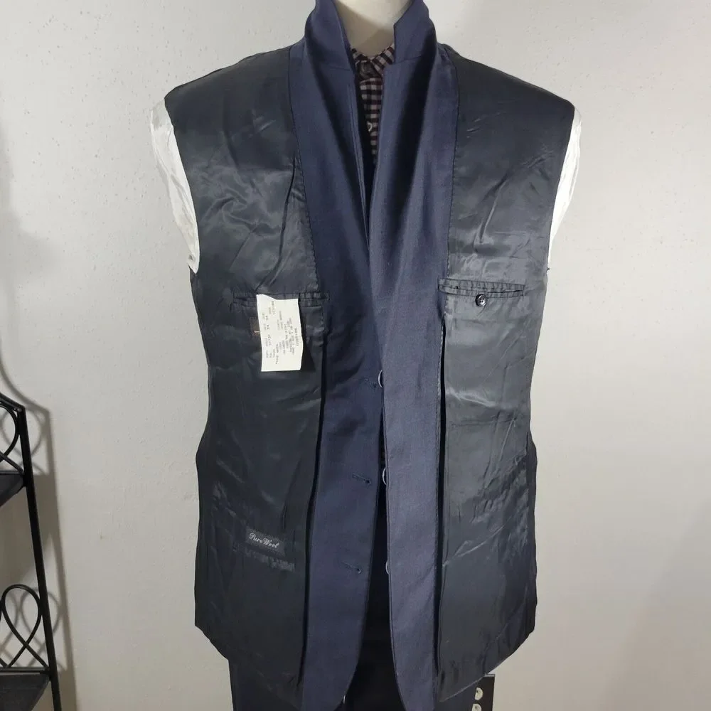 Vitale Barberis Men's Sport Coat‎ Blazer Three Button Navy Blue Wool 100s Sz 44R